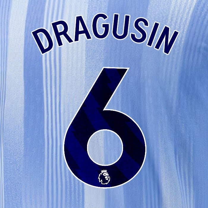 2024 2025 TOTTENHAM DRAGUSIN 6 BLUE AWAY PLAYER SIZE NAME SET