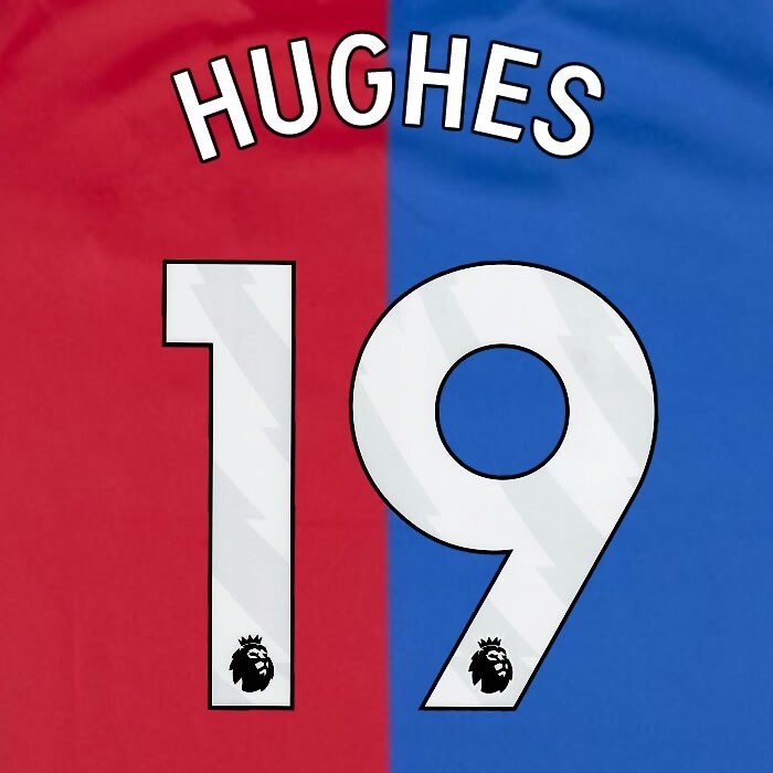 2023 2024 OFFICIAL CRYSTAL PALACE HUGHES 19 WHITE HOME PLAYER SIZE NAMESET
