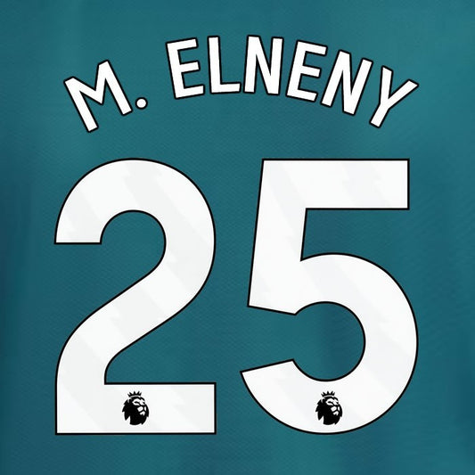 2023 2024 ARSENAL M. ELNENY 25 WHITE 3RD OFFICIAL PLAYER SIZE NAME SET