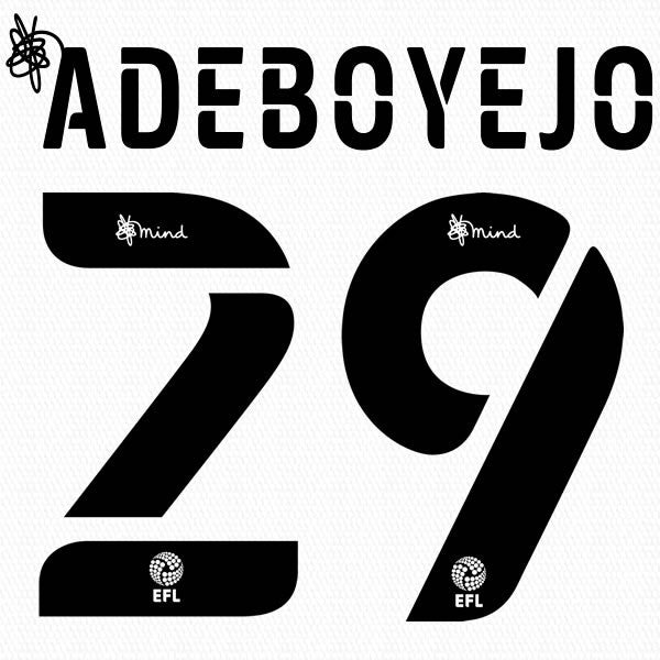BARNSLEY 2020 2021 OFFICIAL ADEBOYEJO 29 AWAY PLAYER SIZE NAME SET