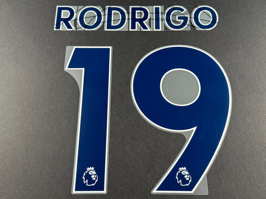 LEEDS UNITED 2022 2023 RODRIGO 19 OFFICIAL AVERY BLUE PLAYER SIZE NAME SET