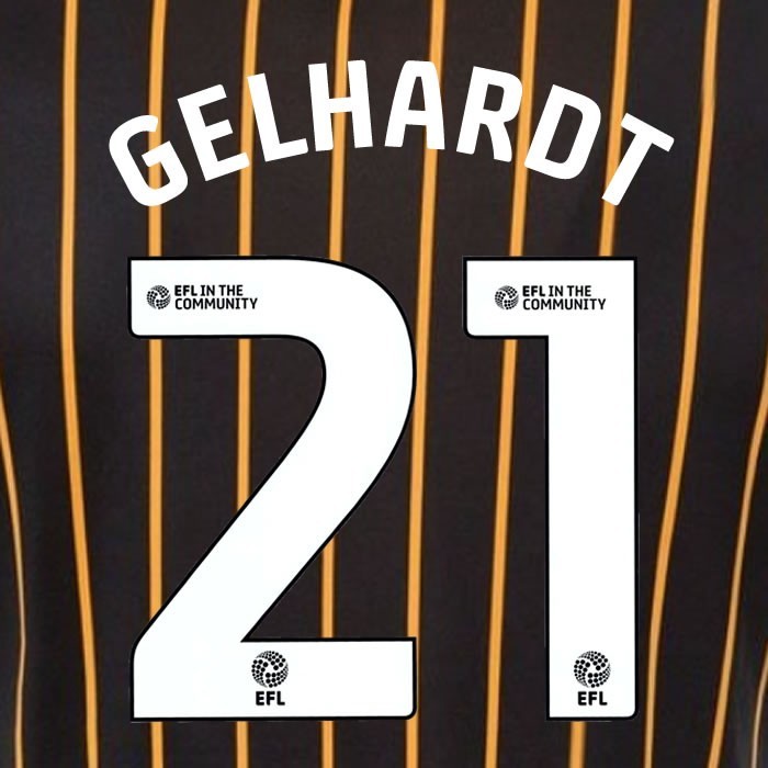 25 26 HULL CITY GELHARDT 21 OFFICIAL WHITE HOME PLAYER SIZE NAME SET 230MM