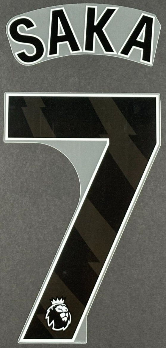 ARSENAL 2025 2026 SAKA 7 OFFICIAL AVERY DENNISON BLACK PLAYER SIZE NAMESET