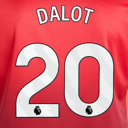 2024 2025 MANCHESTER UNITED DALOT 20 HOME WHITE PLAYER SIZE NAMESET