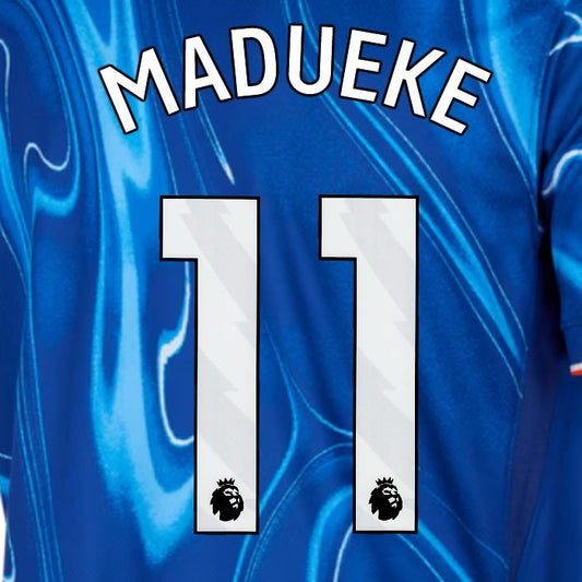 2024 2025 OFFICIAL CHELSEA MADUEKE 11 WHITE HOME PLAYER SIZE NAMESET