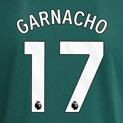 MAN UTD 2025 2026 GARNACHO 17 OFFICIAL AVERY DENNISON WHITE PLAYER SIZE NAME SET