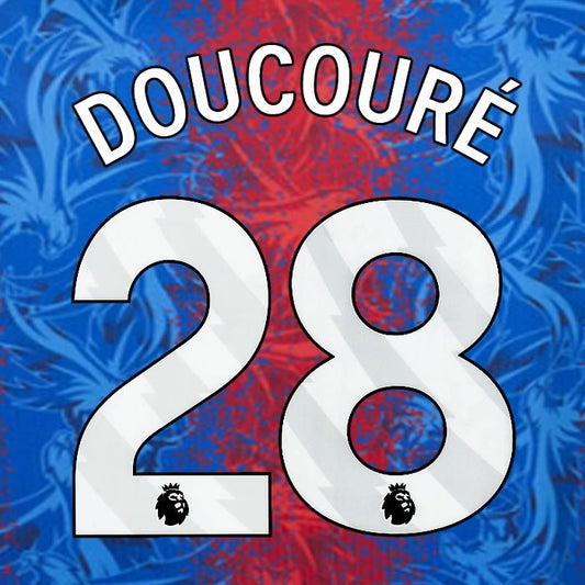 2024 2025 OFFICIAL CRYSTAL PALACE DOUCOURE 28 WHITE HOME PLAYER SIZE NAMESET