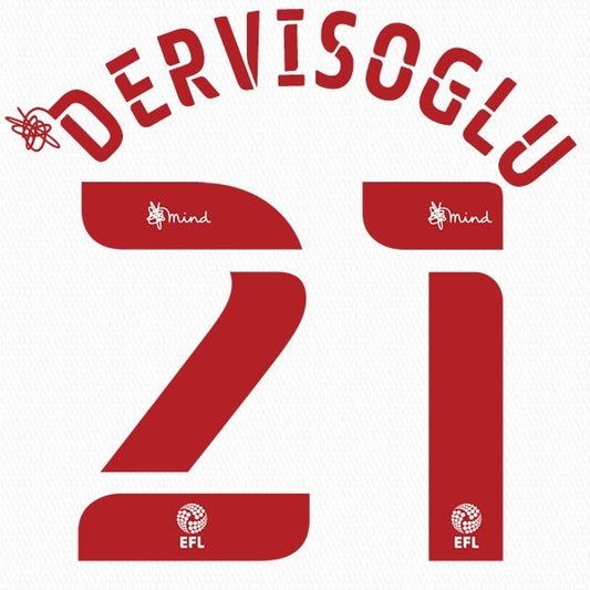 BRENTFORD 2020 2021 OFFICIAL DERVISOGLU 21 3RD PLAYER SIZE NAME SET
