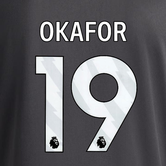2025 2026 OFFICIAL LEEDS UNITED OKAFOR 19 WHITE 3RD PLAYER SIZE NAMESET