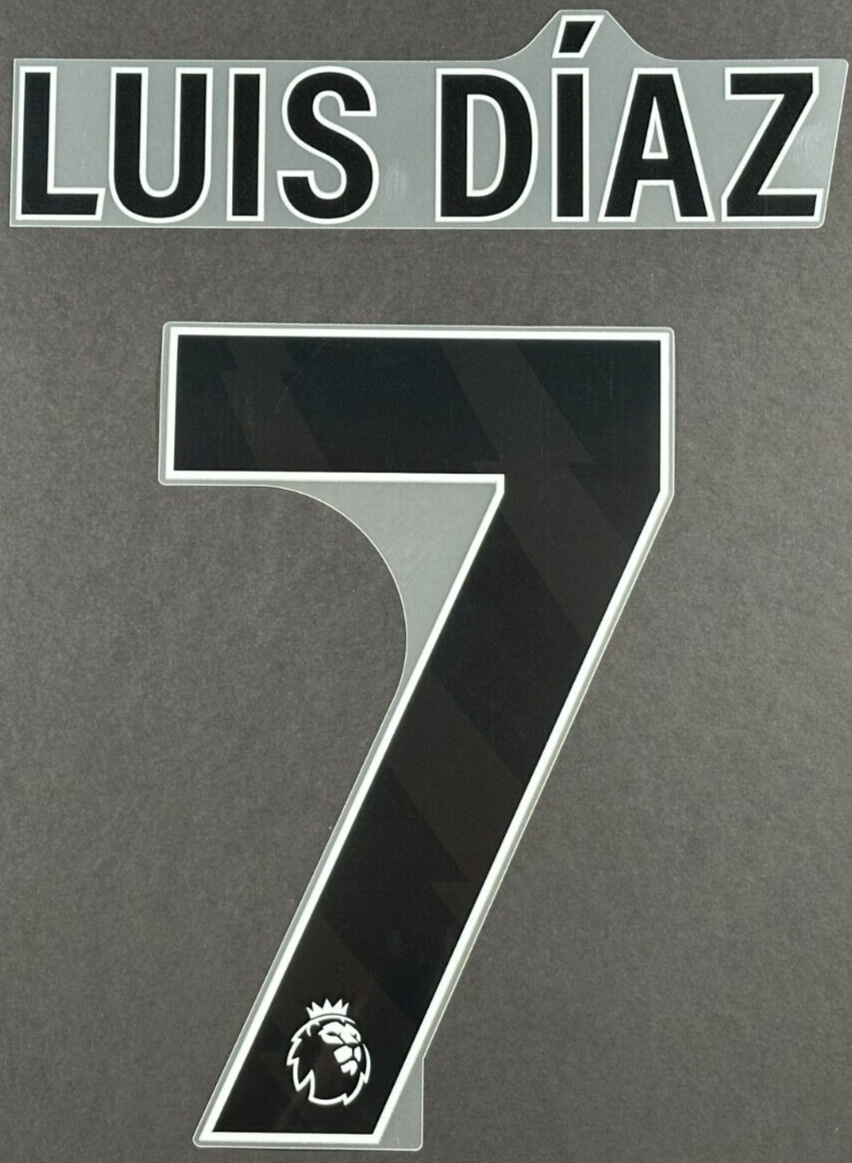 LIVERPOOL 2024/25 LUIZ DIAS 7 OFFICIAL AVERY DENNISON BLACK PLAYER SIZE NAME SET