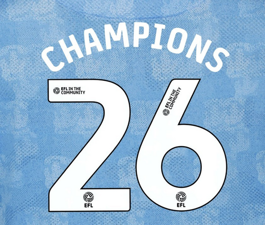 25 26 COVENTRY CITY CHAMPIONS 26 OFFICIAL WHITE HOME PLAYER SIZE NAME SET 230MM