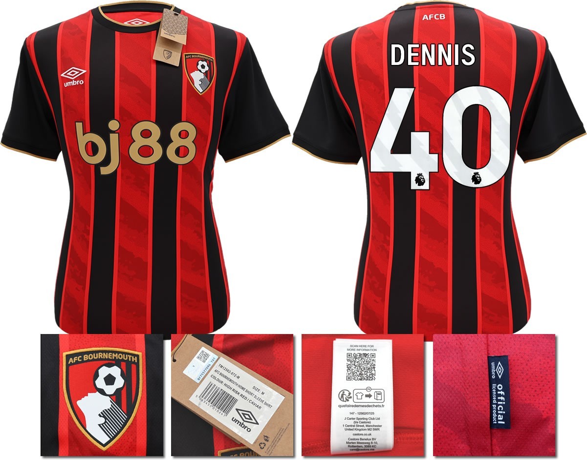 BNWT 2025 2026 UMBRO AFC BOURNEMOUTH HOME SHIRT DENNIS 40