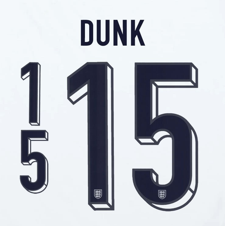 2024 2025 OFFICIAL ENGLAND DUNK 15 HOME PLAYER SIZE NAME SET