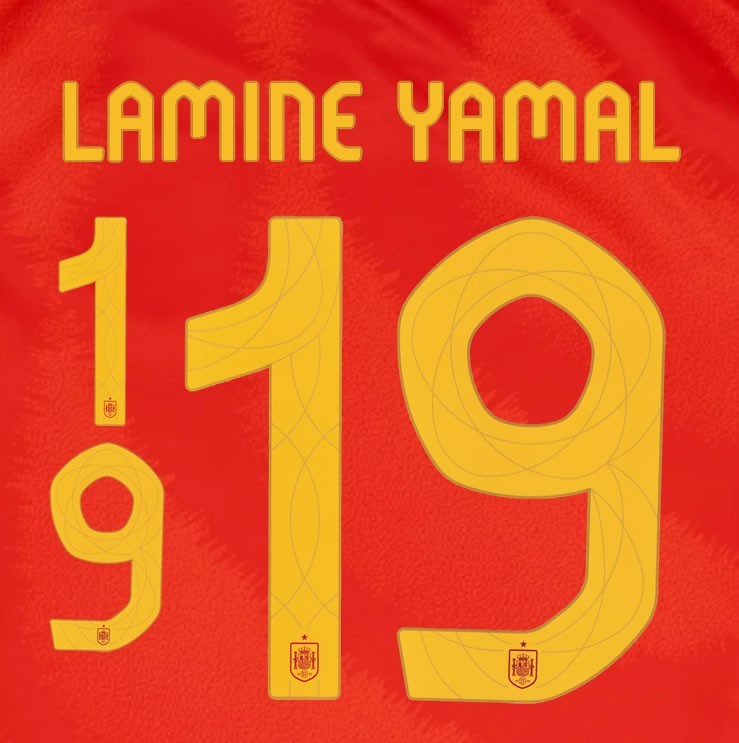 2024 2025 OFFICIAL SPAIN LAMINE YAMAL 19 HOME PLAYER SIZE NAMESET
