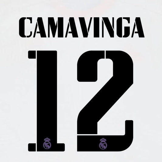 2022 2023 AVERY DENNISON REAL MADRID CAMAVINGA 12 HOME BLACK PLAYER SIZE NAMESET