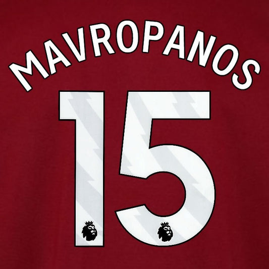 2025 2026 WEST HAM MAVROPANOS 15 OFFICIAL WHITE HOME PLAYER SIZE NAMESET