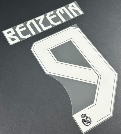 2021 2022 REAL MADRID BENZEMA 9 WHITE AWAY 3RD PLAYER SIZE NAMESET