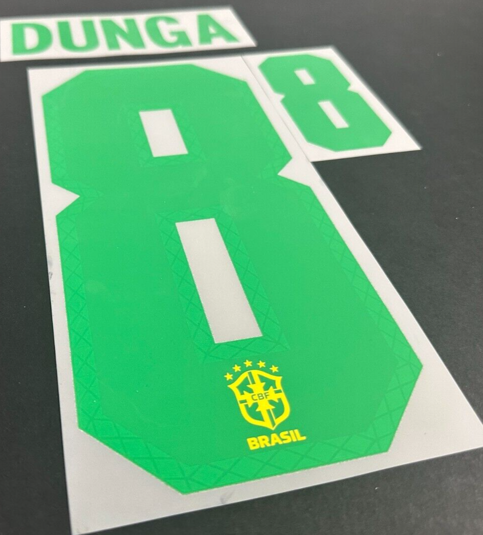 BRAZIL 2020 2021 OFFICIAL DUNGA 8 HOME PLAYER SIZE NAMESET - 260MM