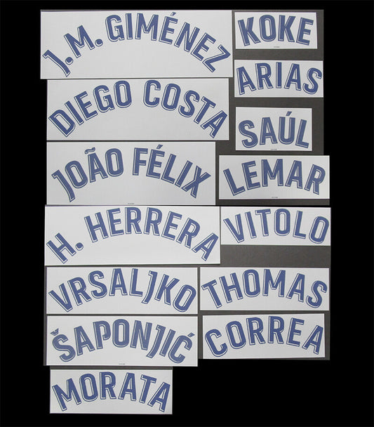 2019 2020 OFFICIAL ATLETICO MADRID THIRD 3RD BLUE PLAYER SIZE NAME BLOCKS