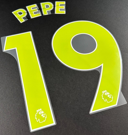 ARSENAL 19-23 PEPE 19 OFFICIAL AVERY DENNISON YELLOW PLAYER SIZE NAME SET