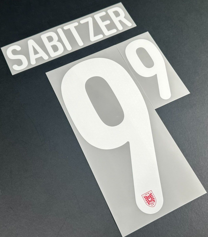 AUSTRIA 2024 2025 OFFICIAL SABITZER 9 HOME PLAYER SIZE NAMESET 250MM/50MM