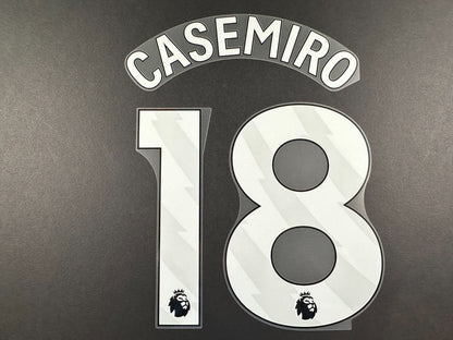 MAN UTD 2024 2025 CASEMIRO 18 OFFICIAL AVERY DENNISON WHITE PLAYER SIZE NAME SET