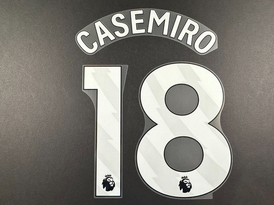 MAN UTD 2024 2025 CASEMIRO 18 OFFICIAL AVERY DENNISON WHITE PLAYER SIZE NAME SET