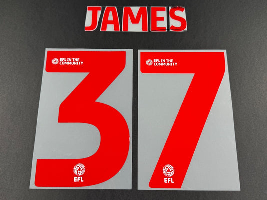 2025 2026 WREXHAM A.F.C JAMES 37 OFFICIAL RED 3RD PLAYER SIZE NAMESET