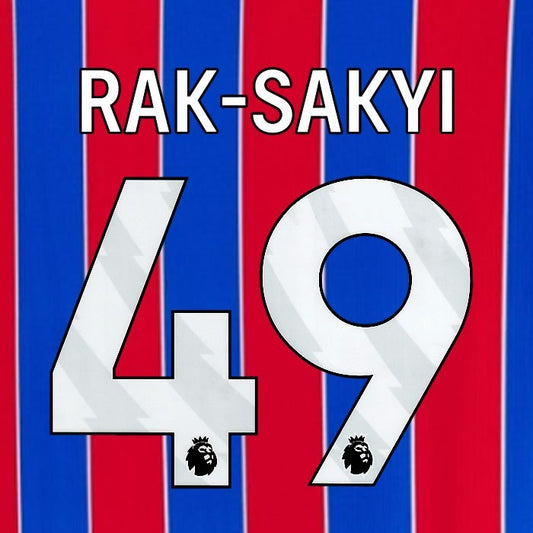 2025 2026 OFFICIAL CRYSTAL PALACE RAK SAKYI 49 WHITE HOME PLAYER SIZE NAMESET