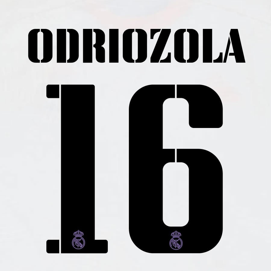 22 23 AVERY DENNISON REAL MADRID ODRIOZOLA 16 HOME BLACK PLAYER SIZE NAMESET