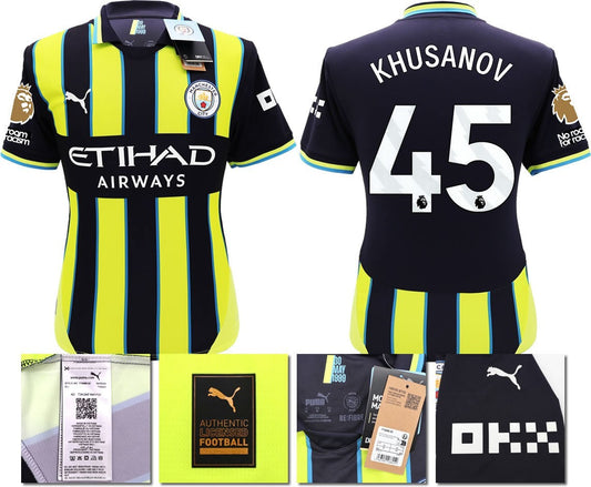 BNWT 24 25 MAN CITY PUMA AWAY KHUSANOV 45 + PATCHES FOOTBALL SHIRT MEN'S XXL