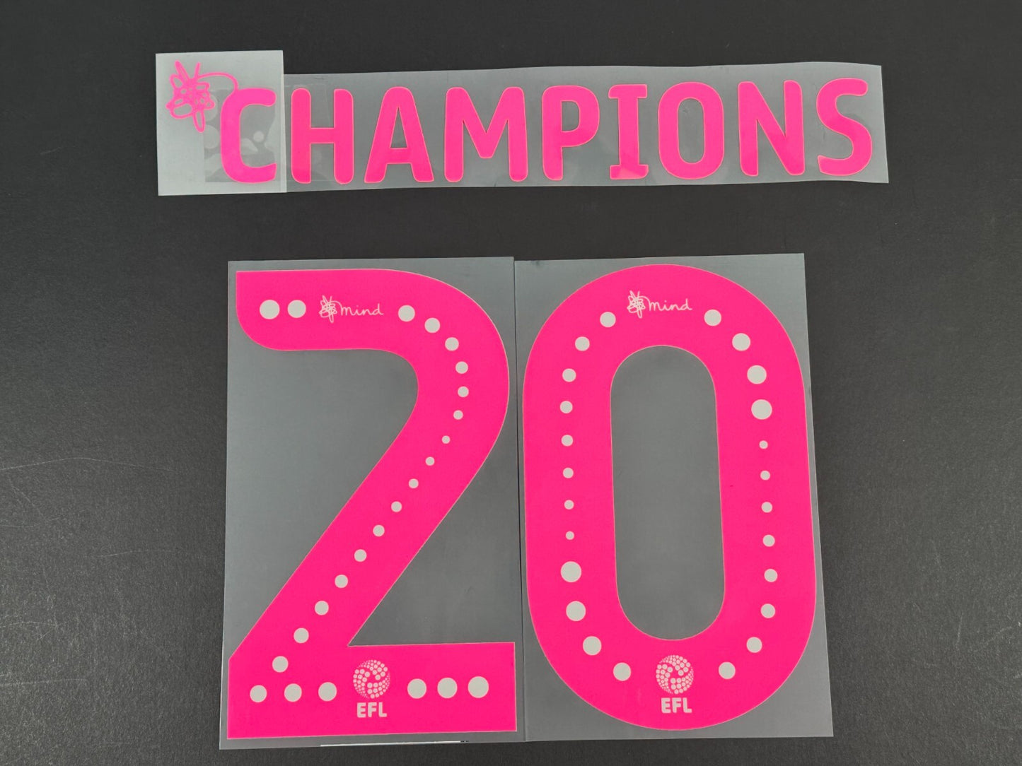 LEEDS UNITED 19-20 CHAMPIONS 20 OFFICIAL SPORTING ID PINK PLAYER SIZE NAME SET