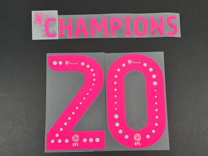 LEEDS UNITED 19-20 CHAMPIONS 20 OFFICIAL SPORTING ID PINK PLAYER SIZE NAME SET