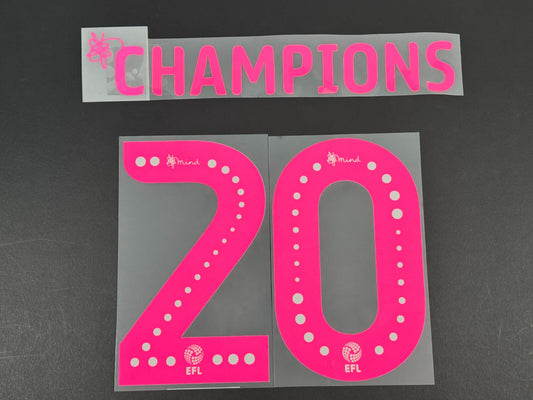 LEEDS UNITED 19-20 CHAMPIONS 20 OFFICIAL SPORTING ID PINK PLAYER SIZE NAME SET