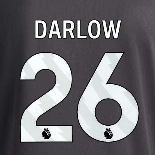 2025 2026 OFFICIAL LEEDS UNITED DARLOW 26 WHITE 3RD PLAYER SIZE NAMESET