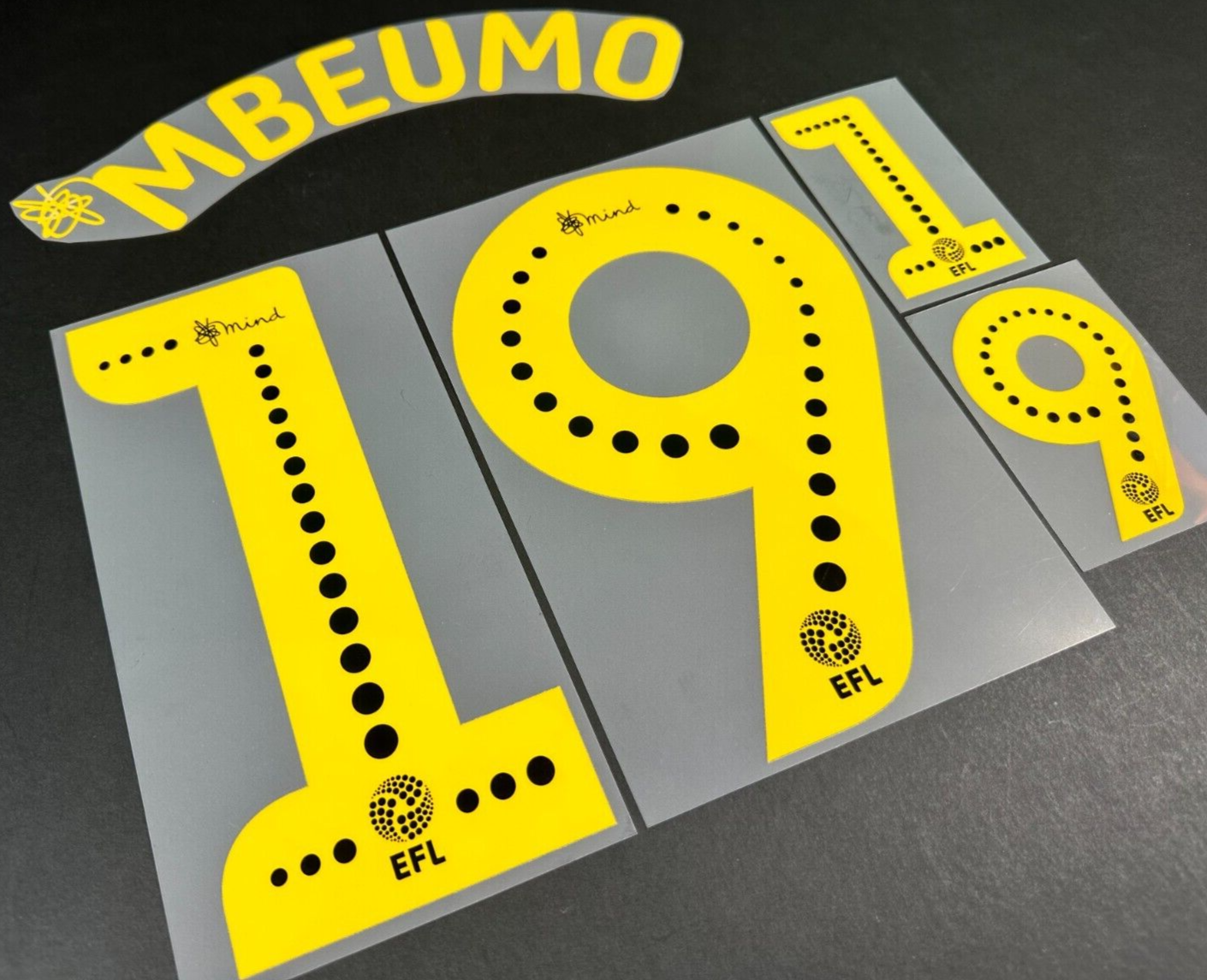BRENTFORD FC 19-20 MBEUMO 19 OFFICIAL SPORTING ID YELLOW PLAYER SIZE NAME SET