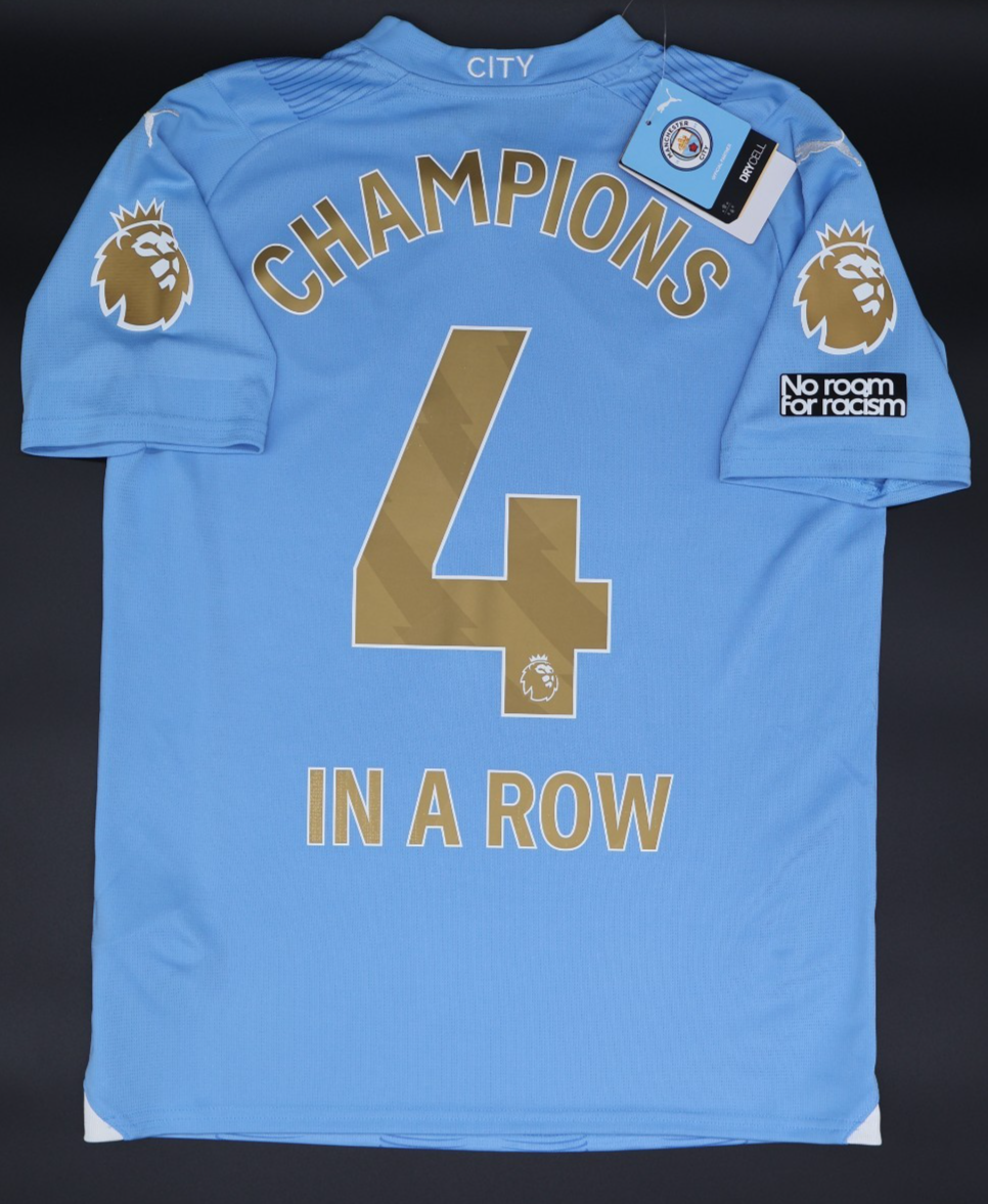 BNWT 23 24 MAN CITY PUMA HOME CHAMPIONS 4 IN A ROW + PATCHES SHIRT