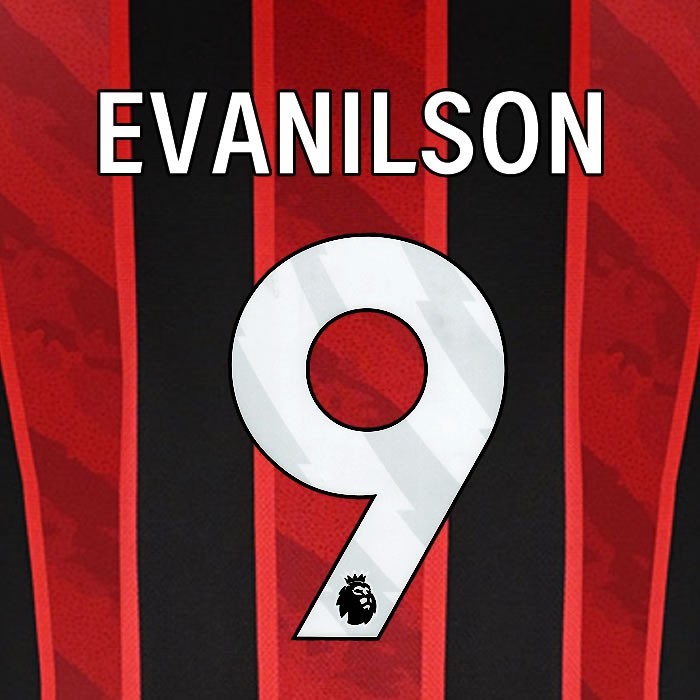 2025 2026 BOURNEMOUTH EVANILSON 9 WHITE HOME PLAYER SIZE NAME SET