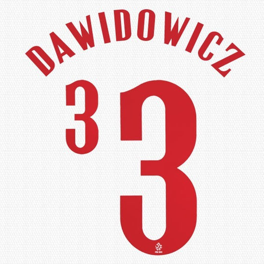 2020 2021 OFFICIAL POLAND DAWIDOWICZ 3 HOME RED PLAYER SIZE NAMESET