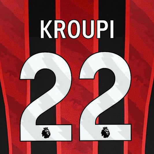 2025 2026 BOURNEMOUTH KROUPI 22 WHITE HOME PLAYER SIZE NAME SET