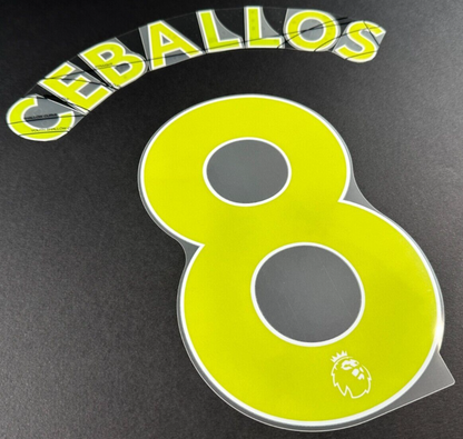 ARSENAL 2019-23 CEBALLOS 8 OFFICIAL AVERY DENNISON YELLOW PLAYER SIZE NAME SET