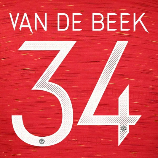 MANCHESTER UNITED 2020-2021 VAN DER BEEK 34 OFFICIAL UCL PLAYER SIZE NAME SET