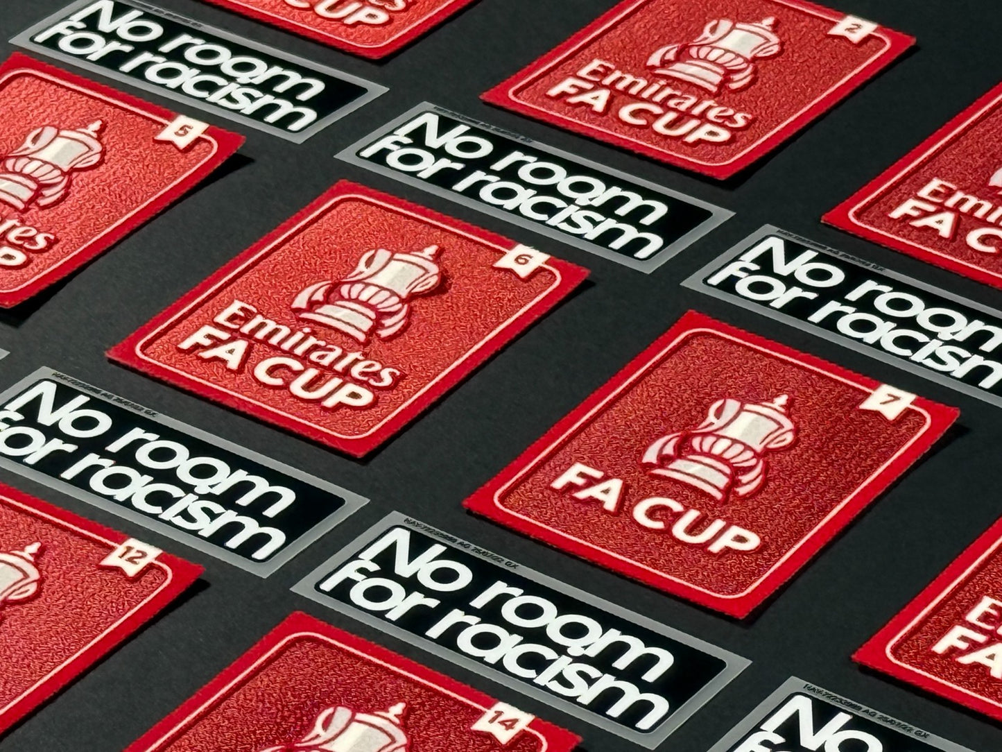 2024 2025 OFFICIAL PLAYER SIZE FA CUP + NO ROOM FOR RACISM SLEEVE PATCHES