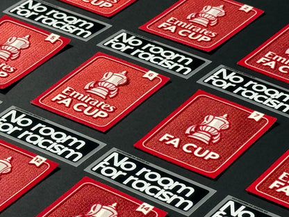 2024 2025 OFFICIAL PLAYER SIZE FA CUP + NO ROOM FOR RACISM SLEEVE PATCHES