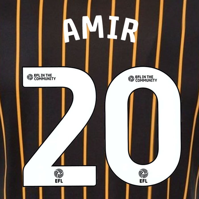 25 26 HULL CITY AMIR 20 OFFICIAL WHITE HOME PLAYER SIZE NAME SET 230MM