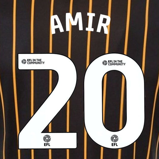 25 26 HULL CITY AMIR 20 OFFICIAL WHITE HOME PLAYER SIZE NAME SET 230MM