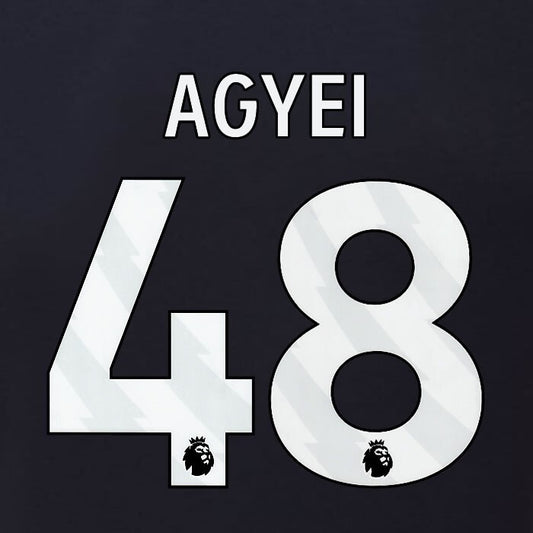 2023 2024 BURNLEY AGYEI 48 OFFICIAL WHITE 3RD PLAYER SIZE NAMESET
