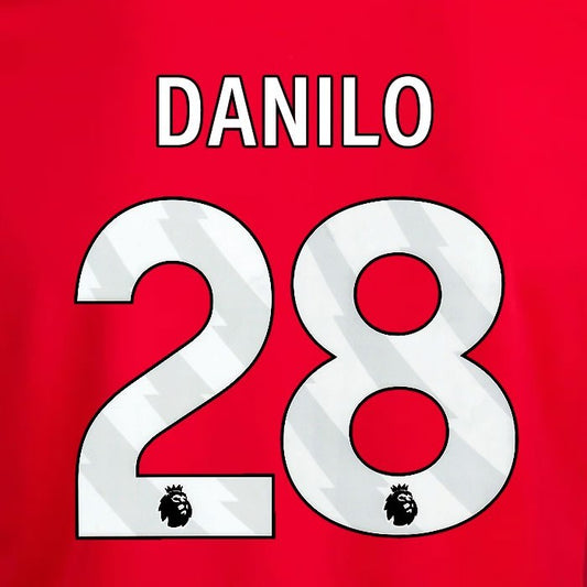 2024 2025 OFFICIAL NOTTINGHAM DANILO 28 WHITE HOME PLAYER SIZE NAMESET