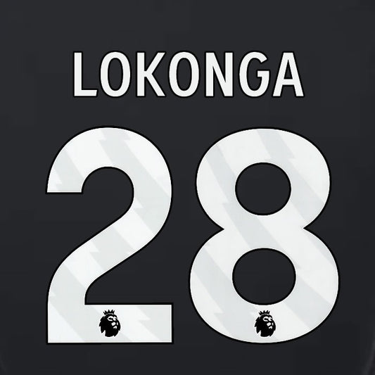 2023 2024 LUTON TOWN OFFICIAL LOKONGA 28 WHITE 3RD PLAYER SIZE NAMESET