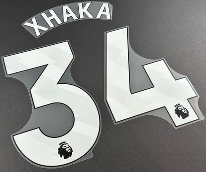 ARSENAL 2023-24 XHAKA 34 OFFICIAL AVERY DENNISON WHITE PLAYER SIZE NAME SET